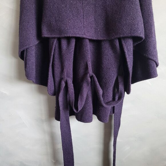 Purple Wool Silk Blend Belted Button down Collar Oversized Sleeve Cardigan S - Picture 2 of 14